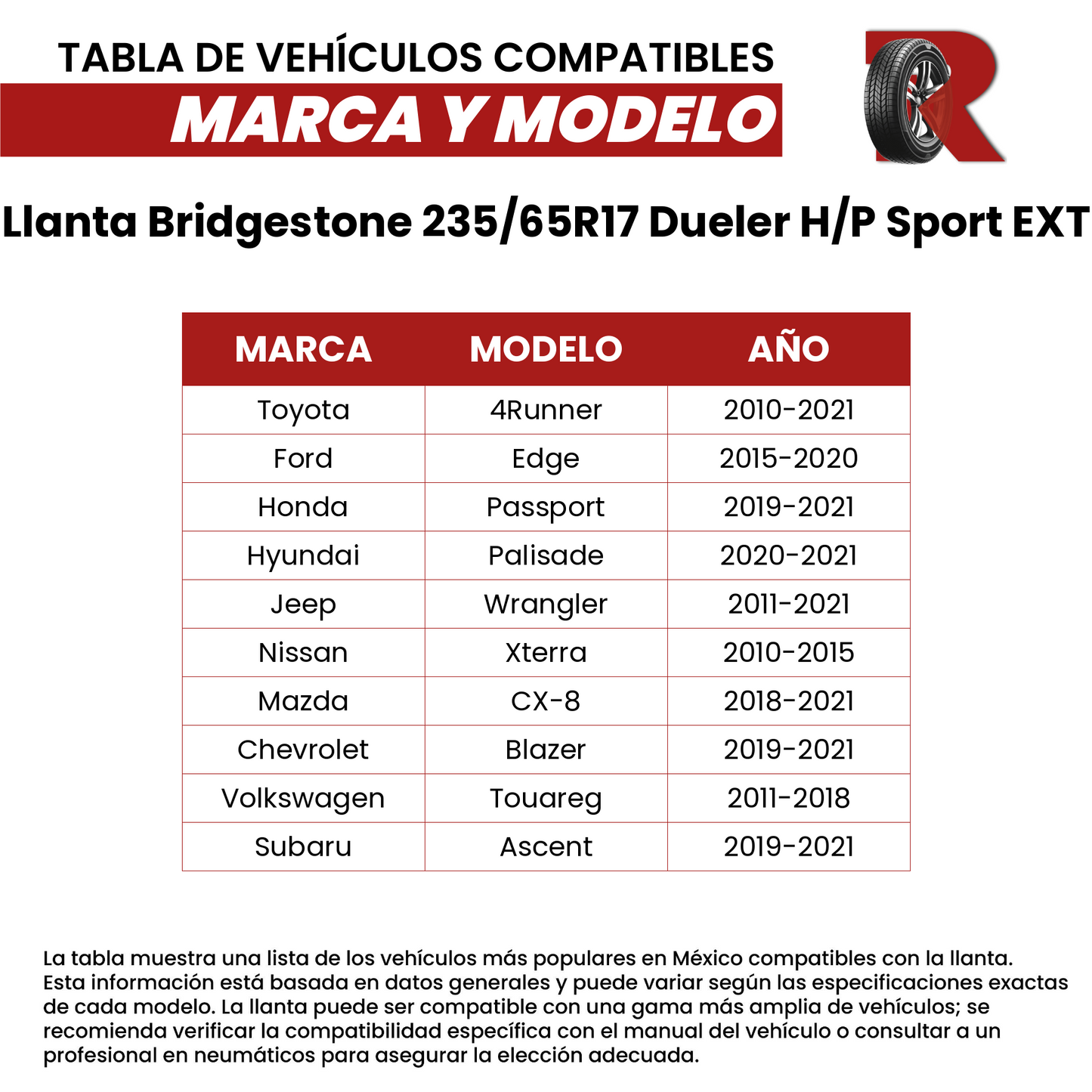 Kit de 2 Llantas Bridgestone 235/65R17 Dueler H/P Sport EXT 104V